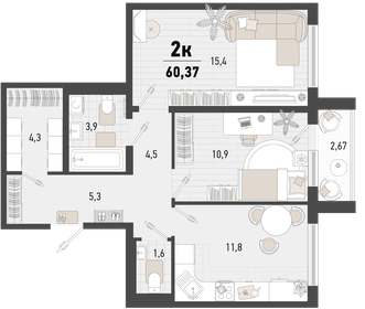 Квартира 60,4 м², 2-комнатная - изображение 1