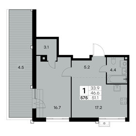 Квартира 50,9 м², 1-комнатная - изображение 1