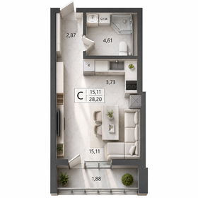 Квартира 28,2 м², студия - изображение 1