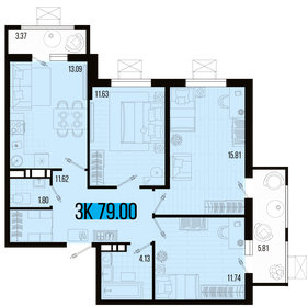 Квартира 75,1 м², 3-комнатная - изображение 1