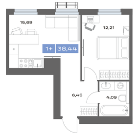 Квартира 38,4 м², 1-комнатная - изображение 1