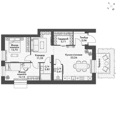 Квартира 73,9 м², 3-комнатная - изображение 2