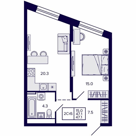 44,3 м², 2-комнатная квартира 15 722 070 ₽ - изображение 35