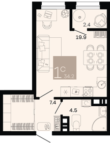 Квартира 34,2 м², 1-комнатная - изображение 1