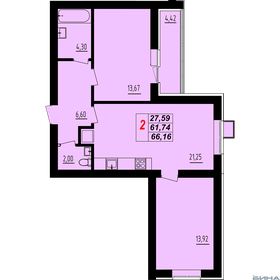 Квартира 66,2 м², 2-комнатная - изображение 1