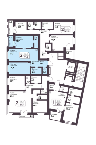 62,7 м², 2-комнатная квартира 8 727 840 ₽ - изображение 40