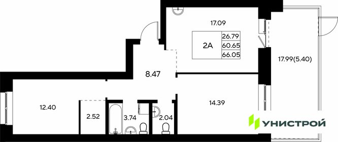 Квартира 66,1 м², 2-комнатная - изображение 1