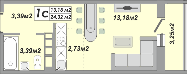 Квартира 24,3 м², 1-комнатная - изображение 1