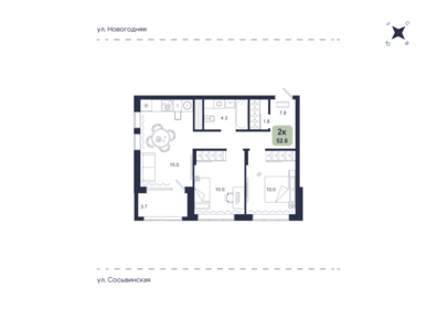 Квартира 52,6 м², 2-комнатная - изображение 1