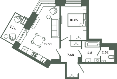 Квартира 45,7 м², 1-комнатная - изображение 1