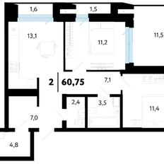 Квартира 60,8 м², 1-комнатная - изображение 3