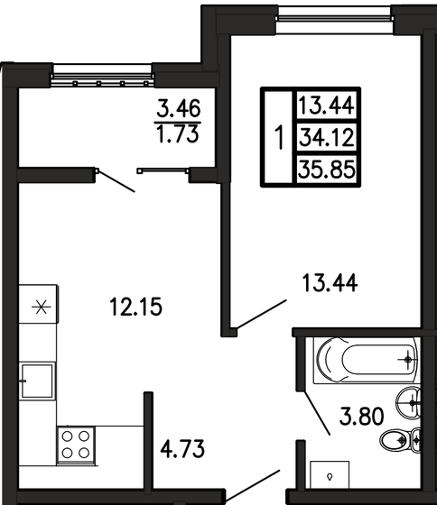 35,4 м², 1-комнатная квартира 7 719 380 ₽ - изображение 34