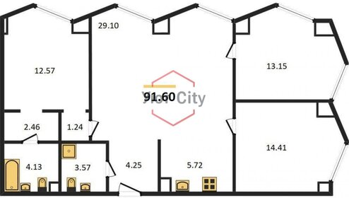 Квартира 91,6 м², 3-комнатная - изображение 1