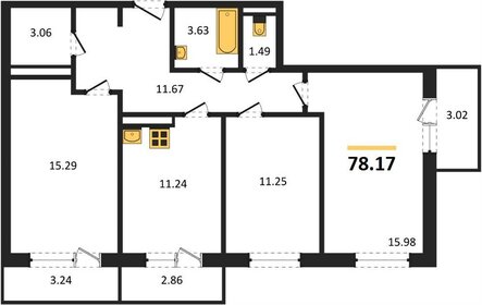 Квартира 78,2 м², 3-комнатная - изображение 1