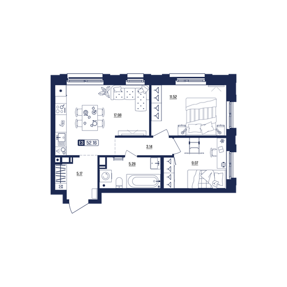 52,2 м², квартира-студия 7 563 200 ₽ - изображение 1
