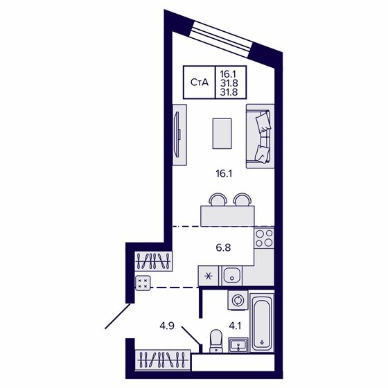 32,6 м², квартира-студия 8 565 675 ₽ - изображение 36
