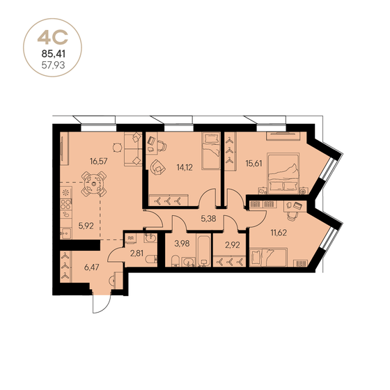 99,5 м², 4-комнатная квартира 25 000 000 ₽ - изображение 90