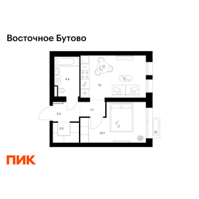 Квартира 34,6 м², 1-комнатная - изображение 1