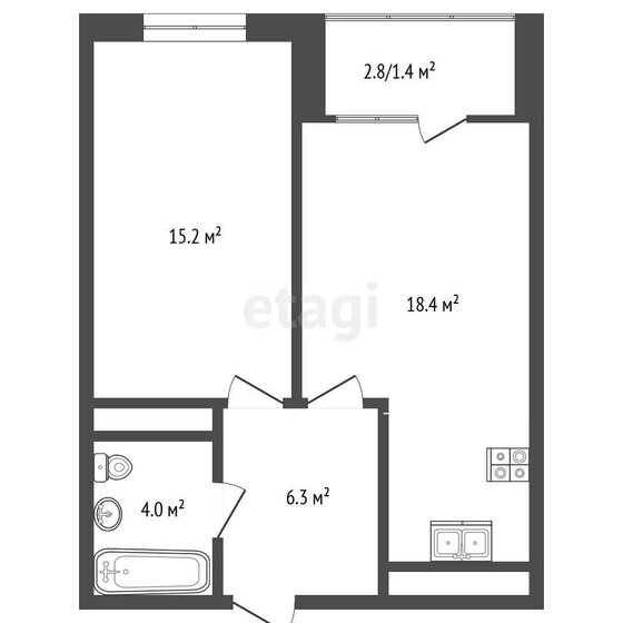 46 м², 2-комнатная квартира 9 400 000 ₽ - изображение 1