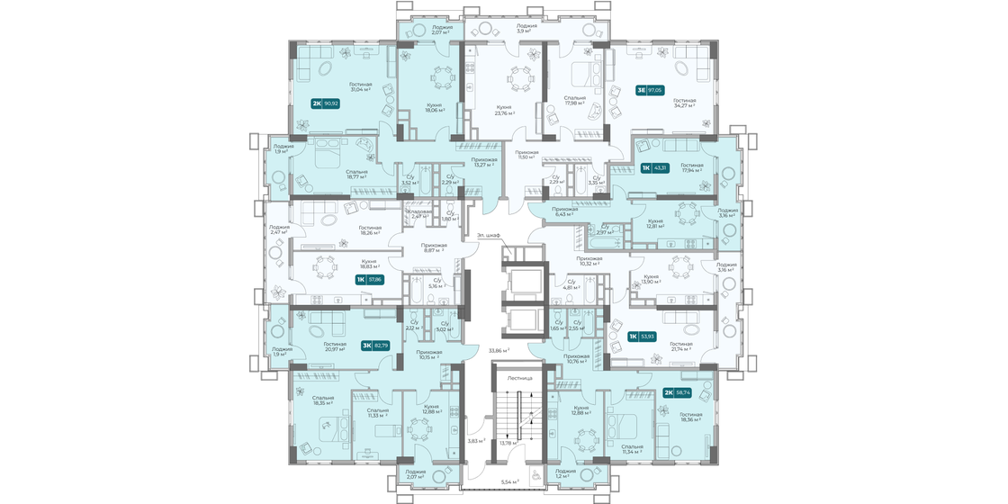 53,6 м², 1-комнатная квартира 11 789 800 ₽ - изображение 39