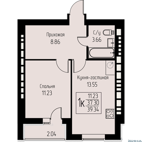 Квартира 39,3 м², 1-комнатная - изображение 1