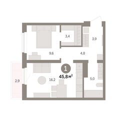 Квартира 45,8 м², 1-комнатная - изображение 2