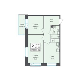 Квартира 50,9 м², 2-комнатная - изображение 1