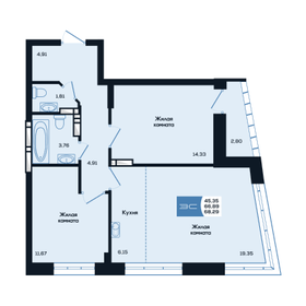 Квартира 68,3 м², 3-комнатная - изображение 1