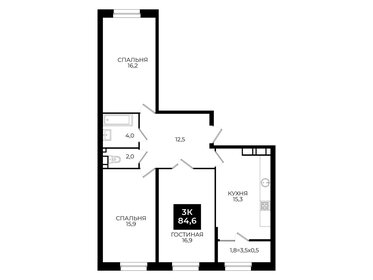 Квартира 84,6 м², 3-комнатная - изображение 1