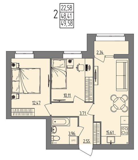 80,5 м², 3-комнатная квартира 4 600 000 ₽ - изображение 90