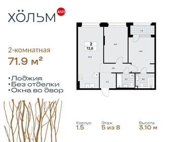 Квартира 71,9 м², 2-комнатная - изображение 1