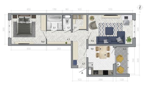 Квартира 61,5 м², 2-комнатная - изображение 1