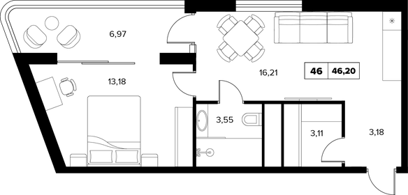Квартира 46,2 м², 2-комнатные - изображение 1