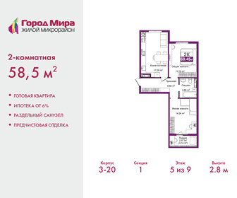 Квартира 58,5 м², 2-комнатная - изображение 1