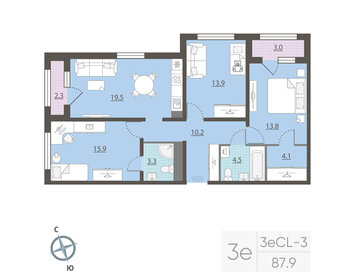 Квартира 87,9 м², 3-комнатная - изображение 2