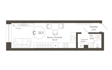 Квартира 25,5 м², студия - изображение 1