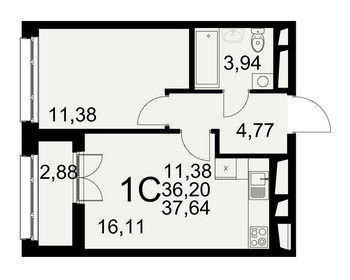 Квартира 37,6 м², 1-комнатная - изображение 1