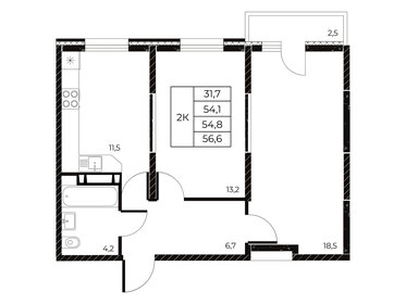 Квартира 56,6 м², 2-комнатная - изображение 1