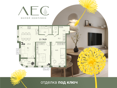 Квартира 74,9 м², 2-комнатная - изображение 1