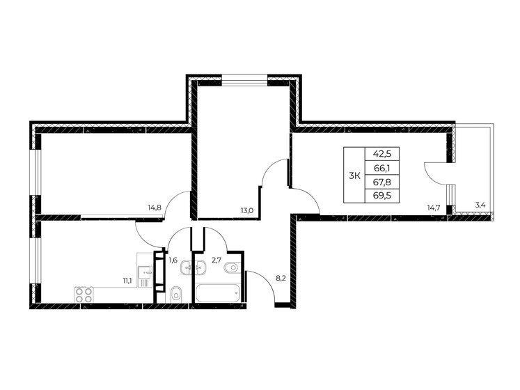 73,5 м², 3-комнатная квартира 8 000 000 ₽ - изображение 120