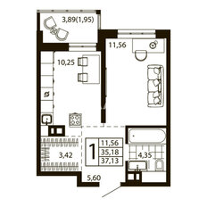 Квартира 37 м², 1-комнатная - изображение 1