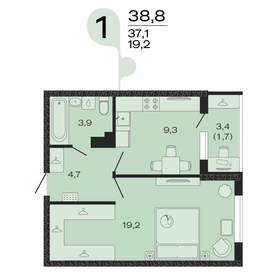 Квартира 38,8 м², 1-комнатная - изображение 1