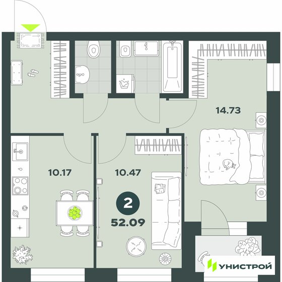 53,8 м², 2-комнатная квартира 9 990 000 ₽ - изображение 35