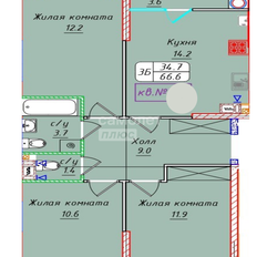 Квартира 66,6 м², 3-комнатная - изображение 1