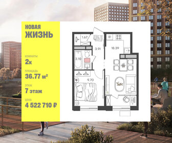 Квартира 36,8 м², 2-комнатная - изображение 1