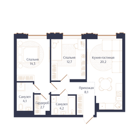 Квартира 66,3 м², 2-комнатная - изображение 1