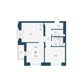 Квартира 61,3 м², 3-комнатная - изображение 1