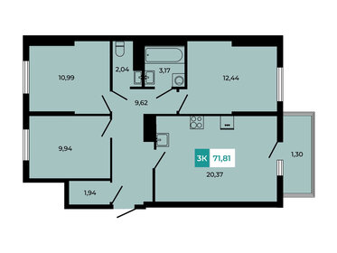 Квартира 71,8 м², 3-комнатная - изображение 1