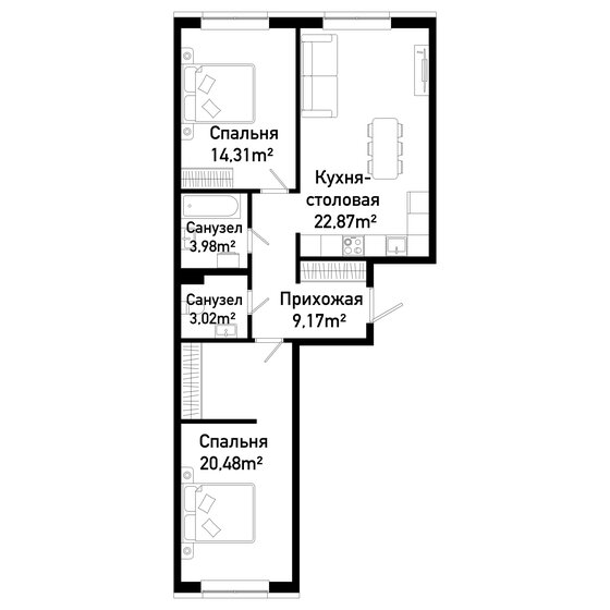 69,3 м², 2-комнатная квартира 12 276 720 ₽ - изображение 18