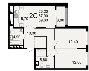 Квартира 69,8 м², 2-комнатная - изображение 1